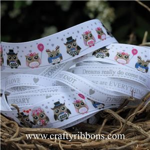 Wedding Owl Ribbon - WANT IT ALL White